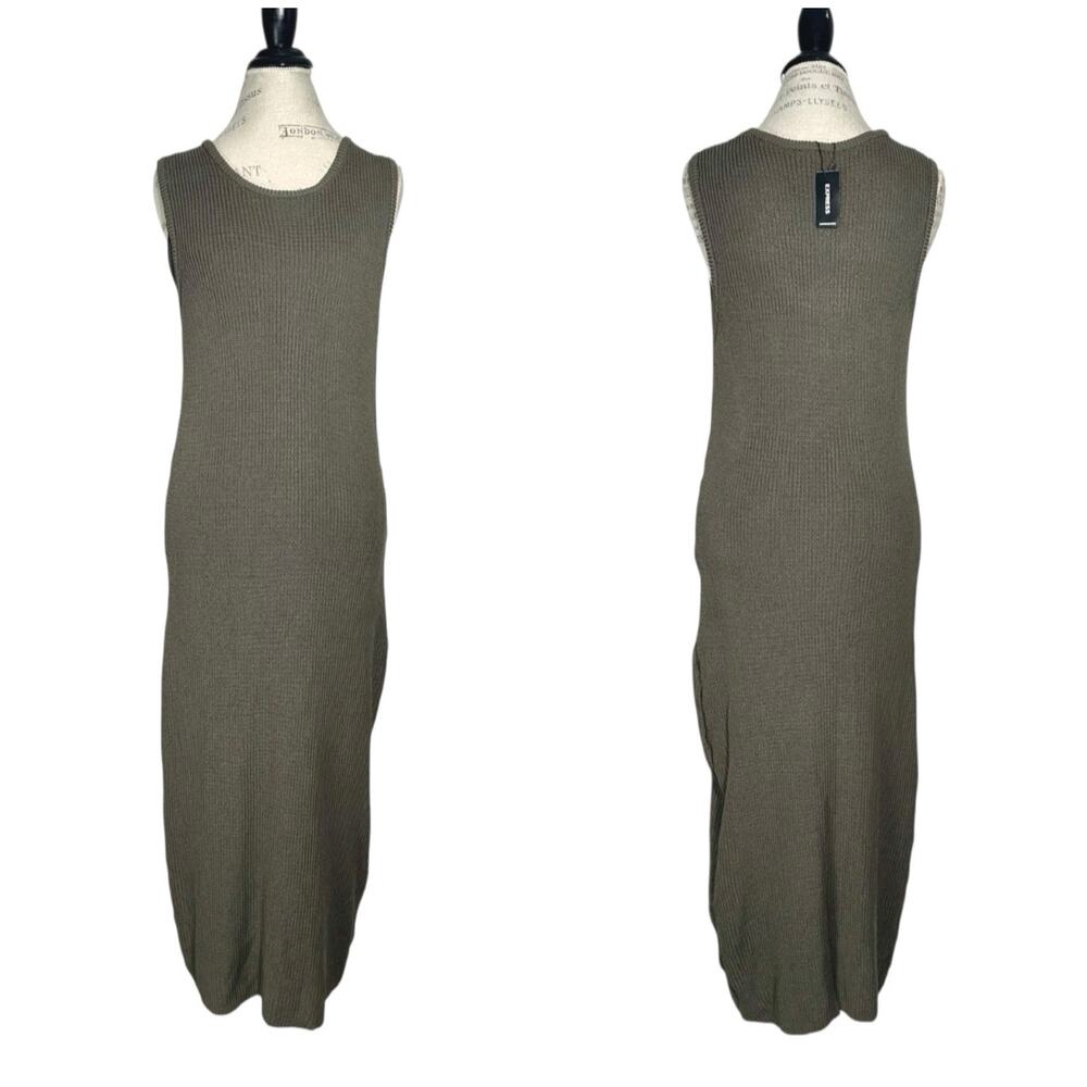 Express | Women | Olive Green Crew Neck Sleeveless Knit Midi Sweater Dress | XL